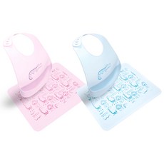 Bailey 矽膠圍兜+桌墊 2入, 粉色+藍色, 1組