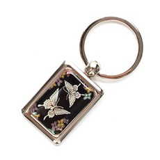 螺鈿漆器 外國人禮物 珠母貝 方形鑰匙圈, 花蝶, 1個