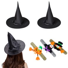 PARTYSHOW 萬聖節女巫帽 小 3入 + 萬聖節手鍊 3件組, 黑色, 1套
