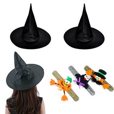 萬聖節女巫帽大號 3p + 萬聖節手鍊 3 件套, 黑色的, 1套