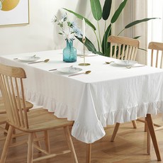 알럽홈 亞麻布料蓮花蕾絲桌布, 白色, 100 x 140 cm