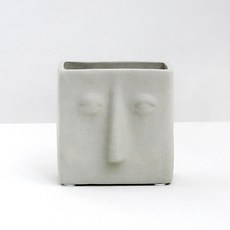 現代抽象藝術臉部陶瓷花瓶 小 方形臉, 單色