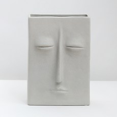 現代抽象藝術臉部陶瓷花瓶 大 方形臉, 單色