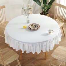 알럽홈 亞麻布料蓮花蕾絲桌布, 白色, 180 cm