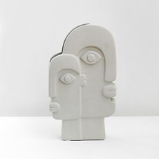 現代抽象藝術臉部陶瓷花瓶 雙胞胎抽象臉部, 單色