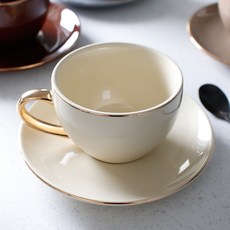 Ecren 24K黃金貴族咖啡杯單人組, 米色, 1套