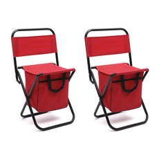 블럭마트 휴대용 접이식 수납 캠핑체어 세트, 레드, 2개