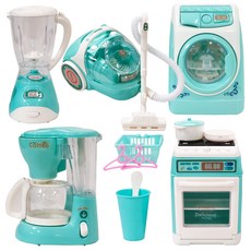Aga Plus 攪拌機+咖啡機+電烤箱+滾筒洗衣機+吸塵器 真家電角色扮演廚房套組, 混合顏色