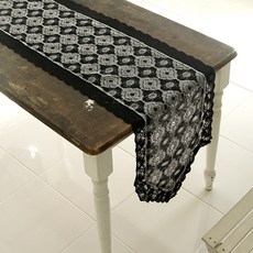 바이데코 리븐 레이스 테이블러너, 블랙레이스, 30 x 210 cm
