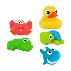 Nuby 水槍洗澡玩具5件組, 鱷魚+螃蟹+鴨子+鯊魚+烏龜