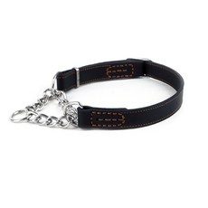 Mozpet 皮革手工全皮P字鏈項圈, 黑色