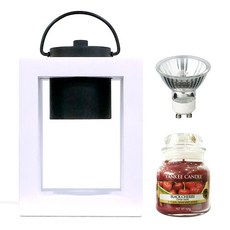 YANKee CANDLe Stella 迷你方形融蠟燈 + 小瓶裝黑櫻桃 + 燈泡, 白色(融蠟燈)