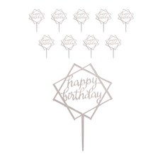 PartyPang 方形框架生日蛋糕裝飾插牌, 銀色, 10個