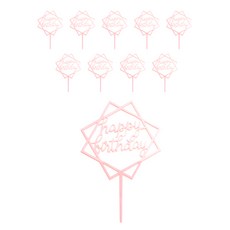 PARTY PANG 方形框架生日蛋糕插牌裝飾, 粉紅色, 10個