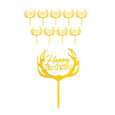 PartyPang 月桂冠蛋糕插牌 生日裝飾, 金色, 10個