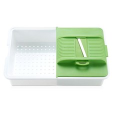 BUBBLE LOCK 四合一切菜器 中型砧板 + 瀝水籃 + 攪拌碗套組, 1套, 綠色 + 米色