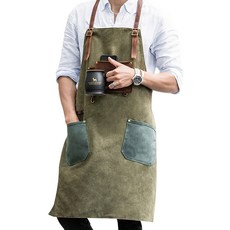 天然牛皮高級復古牛仔圍裙, 復古卡其色, 1個
