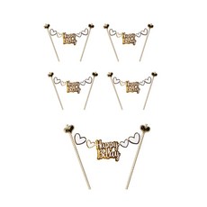 Party Pang 可愛生日蛋糕裝飾旗組 裝飾插牌, 金色, 5個