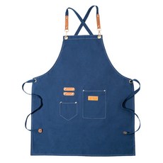 簡約帆布寬版圍裙 Q01, 藍色, 1個