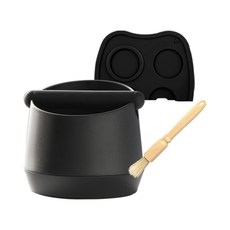 KALDIN 每日咖啡敲渣盒 清潔刷 填壓墊組合 DT-01, 黑色, 1套