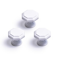 把手世界 八角大款 單孔家具把手 白色, 3個