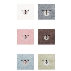 Songwol 松月 Happy Face 小熊掛環毛巾 6件組, 白色, 灰色, 粉紅色, 棕色, 藍色, 綠色, 1套