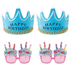 派對方 LED 生日皇冠藍色 2p + 生日蛋糕眼鏡 2p 套組, 粉色的, 1套