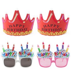 PartyPang LED生日皇冠 紅色 2入 + 生日杯子蛋糕眼鏡 2件組, 白色, 粉紅色, 1套