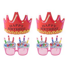 PartyPang LED生日王冠 紅色 2入 + 生日杯子蛋糕眼鏡 2入 套組, 粉紅色, 1套