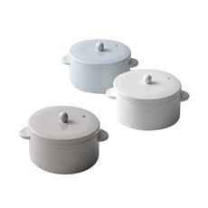 Houmming 雙耳蒸蛋鍋 3件組, 白色、暖灰色、霧藍色, 1套