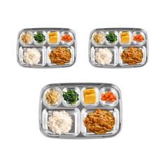 不鏽鋼6格餐盤3入組, 單色