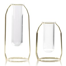 晨光香氣玻璃金色邊框花瓶2件組, 混合色