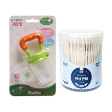 mom's Baby 咬咬樂輔食器+螺旋棉花棒 300入, 過濾網(綠色), 1組