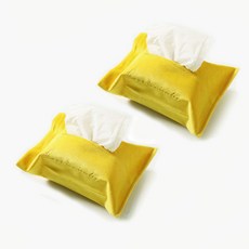 字母印花絲絨面紙盒 2入, 黃色