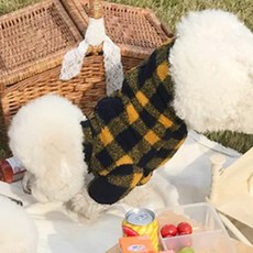 寵物格紋印花絨毛衣, 黃色的