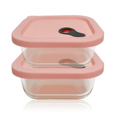 PAMIRE 帕米爾 可加熱方形玻璃保鮮盒, 保鮮盒 粉色 800ml, 2個