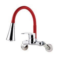廚房用壁式蛇管水龍頭 紅色, 1個