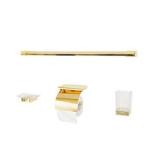 金色浴室毛巾架 層架型衛生紙架 配件4件組, 單一顏色, 1套