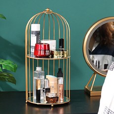 The Flow Company 北歐風化妝品鳥籠桌面收納架, 1個, 雙層金色