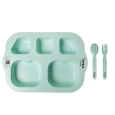 iBYEOL Friends 餐具組, 薄荷綠, 餐盤+湯匙+叉子