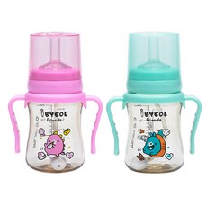 iBYEOL Friends PPSU吸管水杯 200ml 粉色+薄荷綠+吸管刷, 混色, 1組