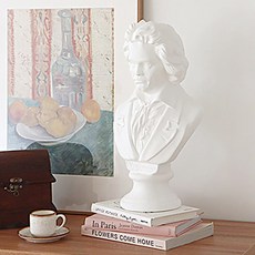 Ryu Blue Shop貝多芬中型石膏像花盆 有洞, 白色的