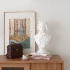 Ryu Blue Shop貝多芬中型石膏像花盆 無孔, 白色