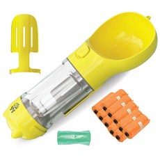 Meongyang 寵物外出一鍵按壓式水瓶+撿便替換袋 200枚+撿便替換袋 隨機出貨15枚, 黃色的, 1套