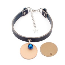 Misopet 皮革可愛寵物項圈 + 象牙白姓名牌 + 隨機出貨 + 鈴鐺隨機出貨, 海軍藍