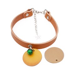 Misopet 皮革可愛寵物項圈 + 象牙白姓名牌 + 隨機出貨 + 鈴鐺隨機出貨, 棕色