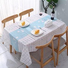 알럽홈 그리드 러너디자인 패턴 식탁보, 블루, 137 x 152 cm, 1개