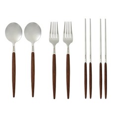 Quidnovi餐具 2人組 核桃, 2p 勺子 + 2p 叉子 + 2p 筷子