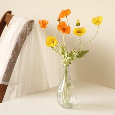 더플라워마켓 조화 프리미엄 양귀비 + 물방울 호리병 세트, 옐로우, 1세트