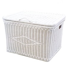 등나무 직사각 뚜껑 체스트 라탄바구니 대 F106WL, 화이트, 1개